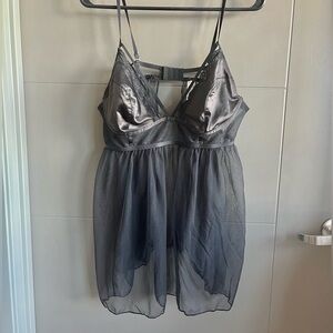 Satin & Mesh Babydoll Chemise - Black